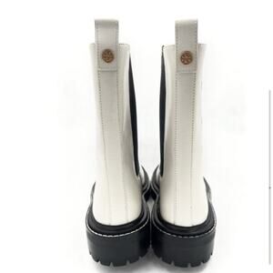 Tory Burch Benton Chelsea Boot Sz 8.5 White Leather Black Lug Platform Sole New